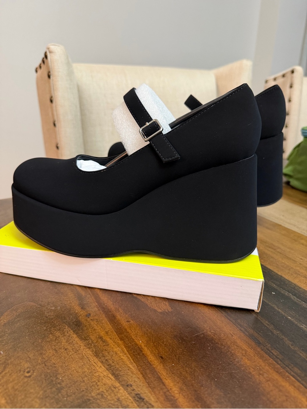 Black Platform Mary Jane with Adjustable Buckle Strap